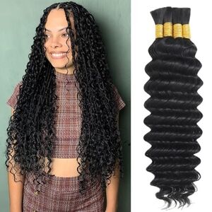 Human Braiding Hair for Boho Braids 18" 100g Deep Wave Knotless Curly 4 Bundles